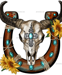 Bull Skull With Horseshoe DTF Transfer