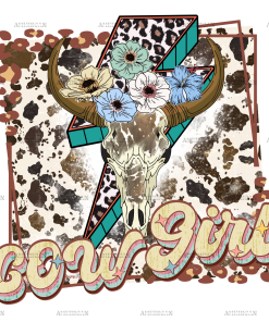 Cowgirl Bull Skull Bolt DTF Transfer