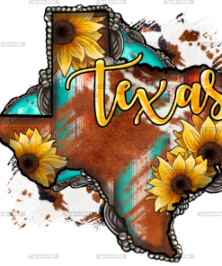Cowhide Sunflower Texas Map DTF Transfer