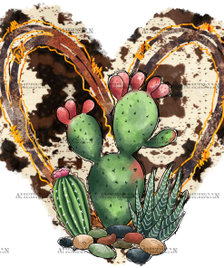 Cowhide And Cactus Heart DTF Transfer