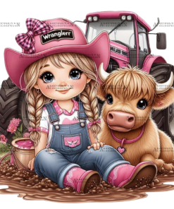 Girl With Heifer DTF Transfer