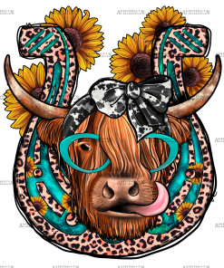 Highland Cow Horseshoe DTF Transfer