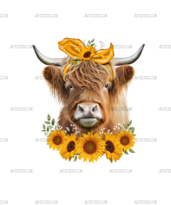 Highland Cow Sunflowers DTF Transfer