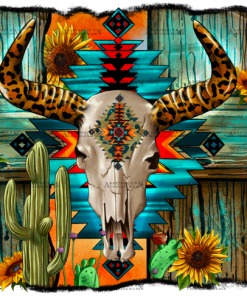 Leopard Horn Bull Skull Aztec DTF Transfer