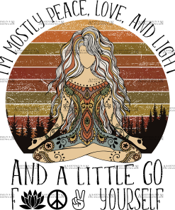 Peace Love Light Zen Girl DTF Transfer