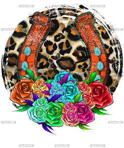 Rose And Horseshoe Leopard DTF Transfer