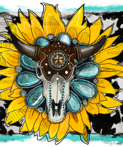 Sunflower Bull Skull DTF Transfer