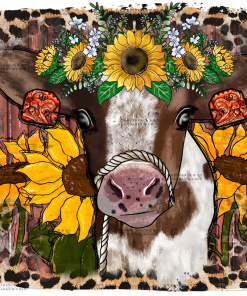 Sunflower Cow Leopard DTF Transfer