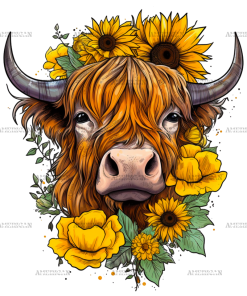 Sunflowers Highland Cow DTF Transfer
