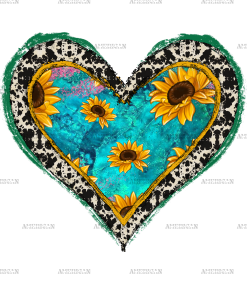 Turqoise Sunflower Heart Cowhide DTF Transfer