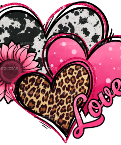 Valentines Day Western Hearts And Sunflower Cowhide DTF Transfer