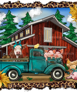 Western Barn With Farm Animals DTF Transfer