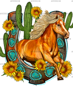 Western Horse Cactus Horseshoe DTF Transfer