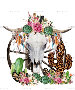Cow Skull And Cactus DTF Transfer