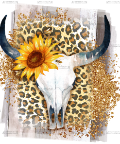 Cow Skull And Sunflower DTF Transfer