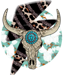 Turquoise Cow Skull DTF Transfer