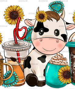 Western Cow Coffee Cups DTF Transfer